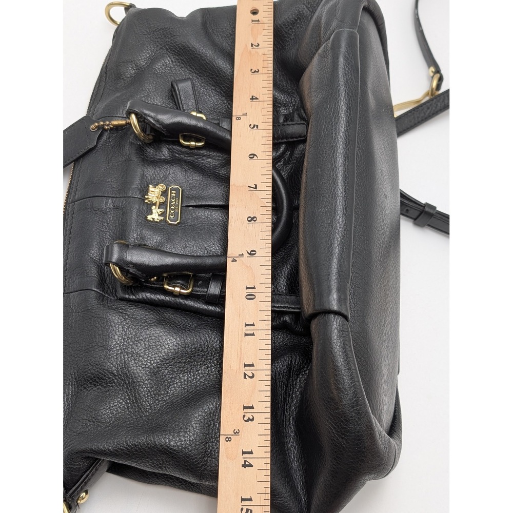 Coach Satchel Womens Medium Black Madison Lindsey 18676 Pebbled Leather Gold - Picture 8 of 10
